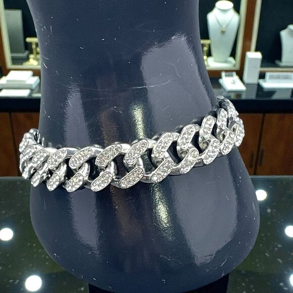 Iced Out Cuban Link Bracelet Hip Hop Streetwear Baddie Bling Size 75 Glam - Picture 2 of 7